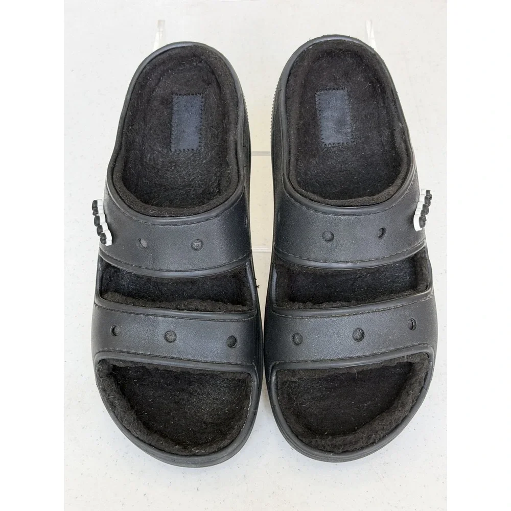 Crocs Classic Cozzzy Black Sandals Soft Fleece Lining Men's 10 Women's 12